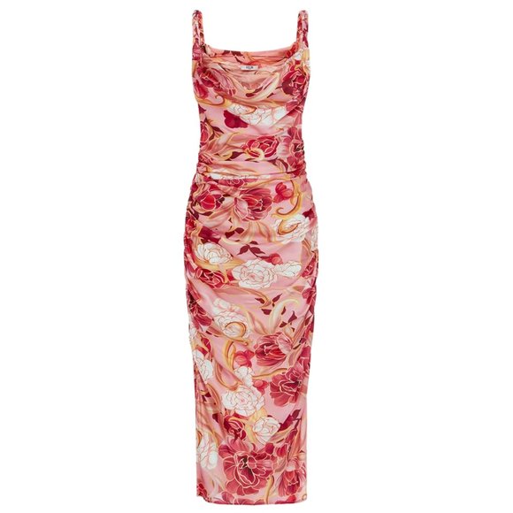 LEO LIN PINK MULTI RACHEL ADORN PRINT COWL NECK SLIP DRESS IN PASSION - Picture 1 of 4